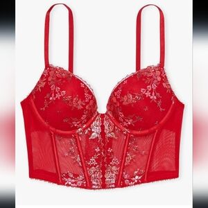 NWT Victoria's Secret Very Sexy Push-Up Red Floral Embroidery Corset Top Sz 34C